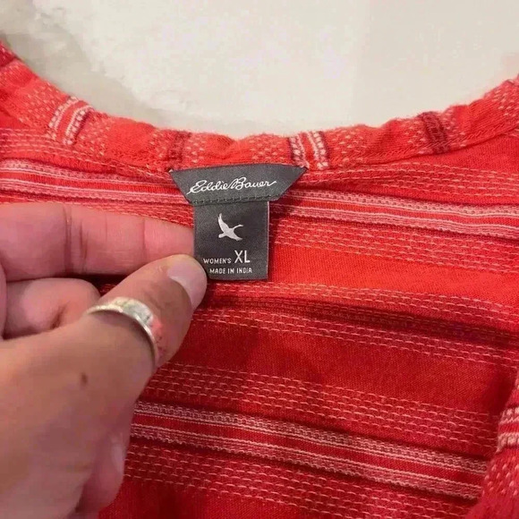 Eddie Bauer Red Stripe Short Sleeve V Neck Dress Womens XL Pockets Cotton Casual - Picture 4 of 6